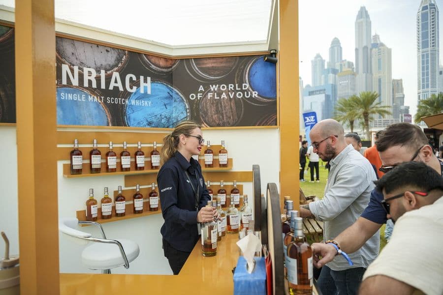 The BenRiach stand with bottles laid out