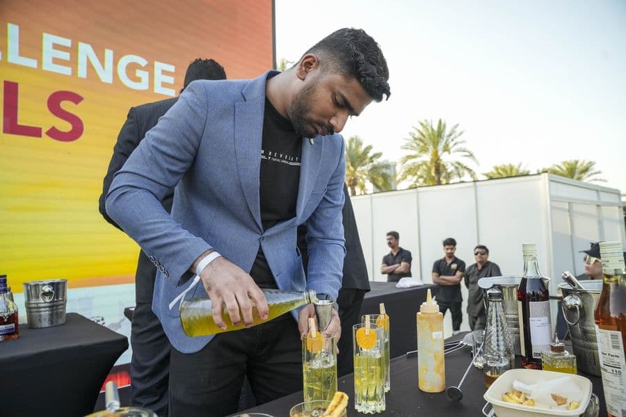 A competitor pouring during a timed round