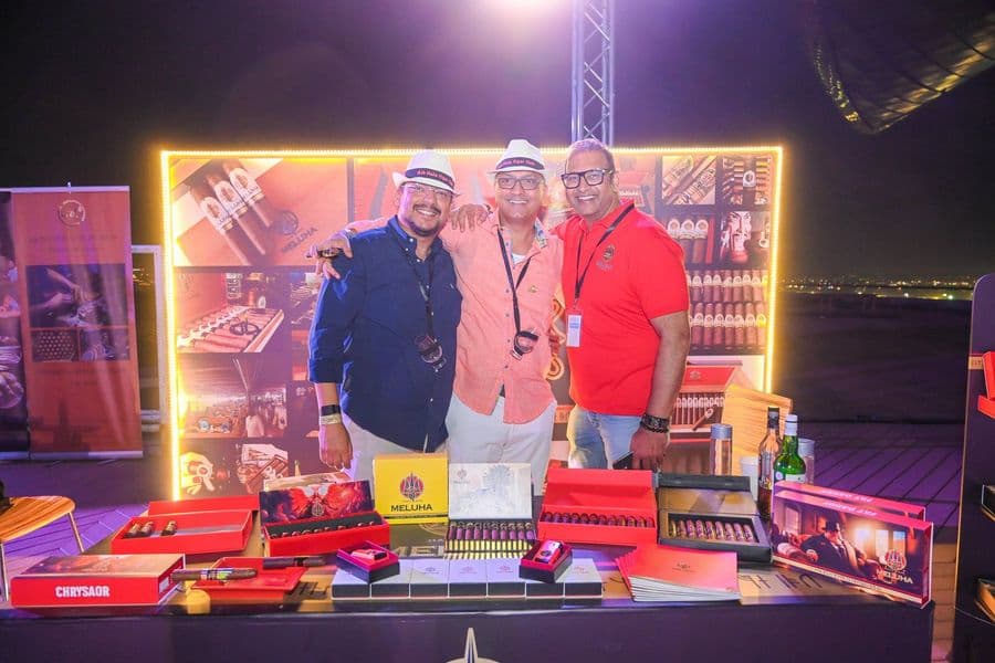 The cigar table with open boxes laid out for guests
